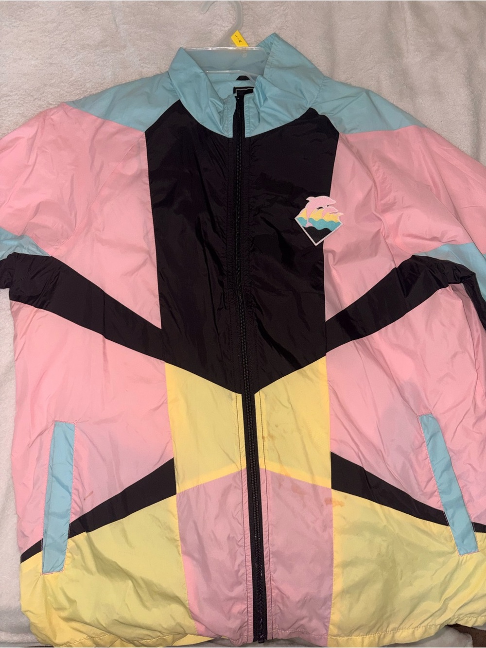 Pink Dolphin Colorblock Windbreaker Jacket in Pastel Pink, Baby Blue & Yellow